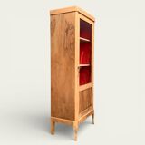 Vintage glass-fronted cabinet, raw wood, 1950s