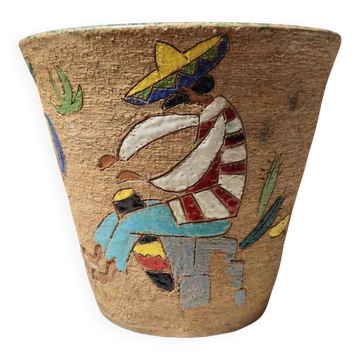 Cache-pot en céramique émaillée à décor mexicain – Art Déco
