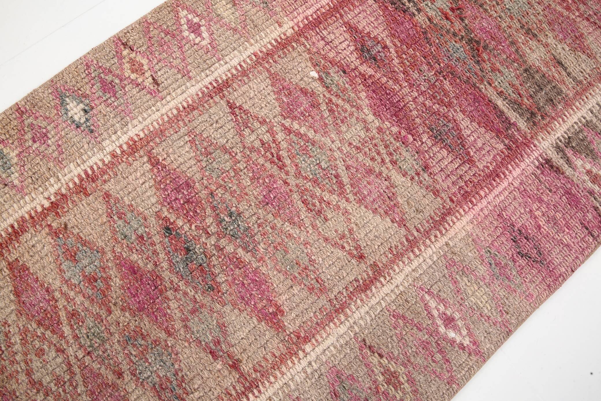 3x13 Rug For Entrway Pale Red Vintage Turkish Runner Rug, 84x394Cm