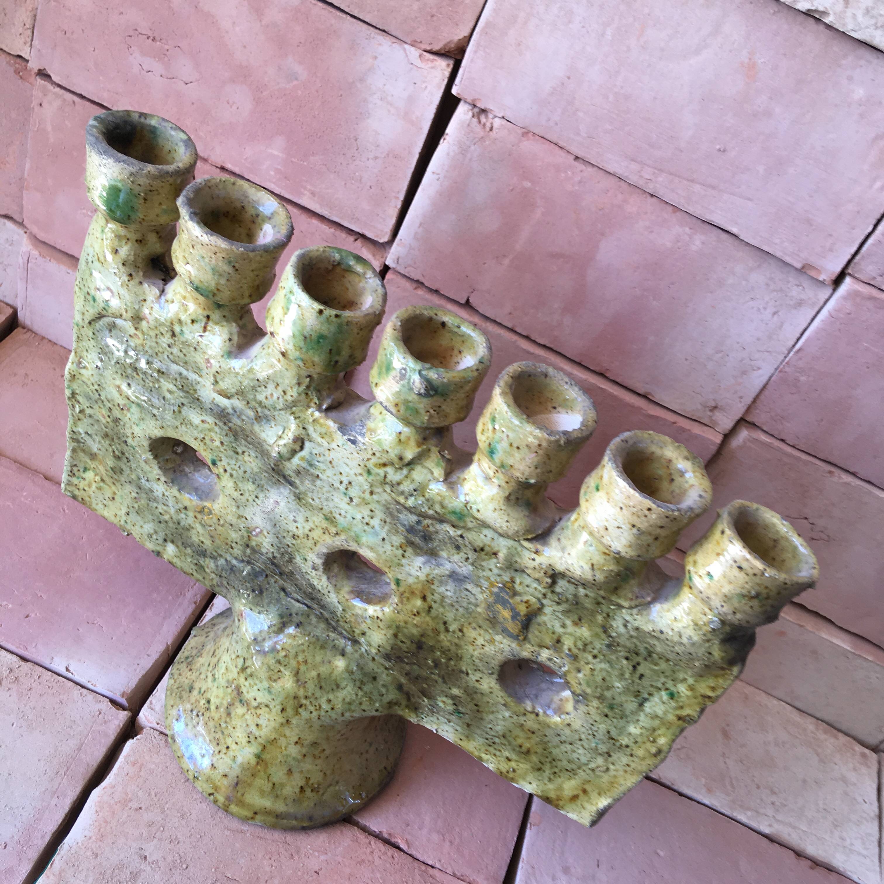 Tamegroute pottery menorah candle holder