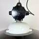 Industrial black enamel lamp with glass cover, 1950s