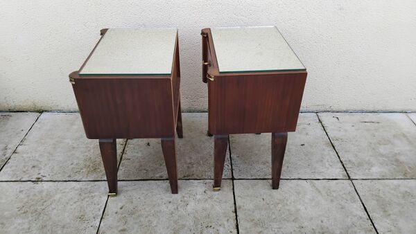 Paire de chevet vintage plateau miroir art deco