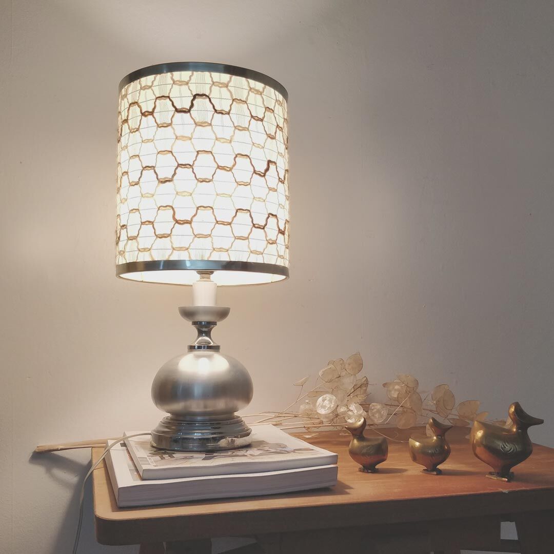 Seventies lamp brushed aluminum and wool