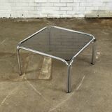 Design vintage smoked glass coffee table with tubular frame