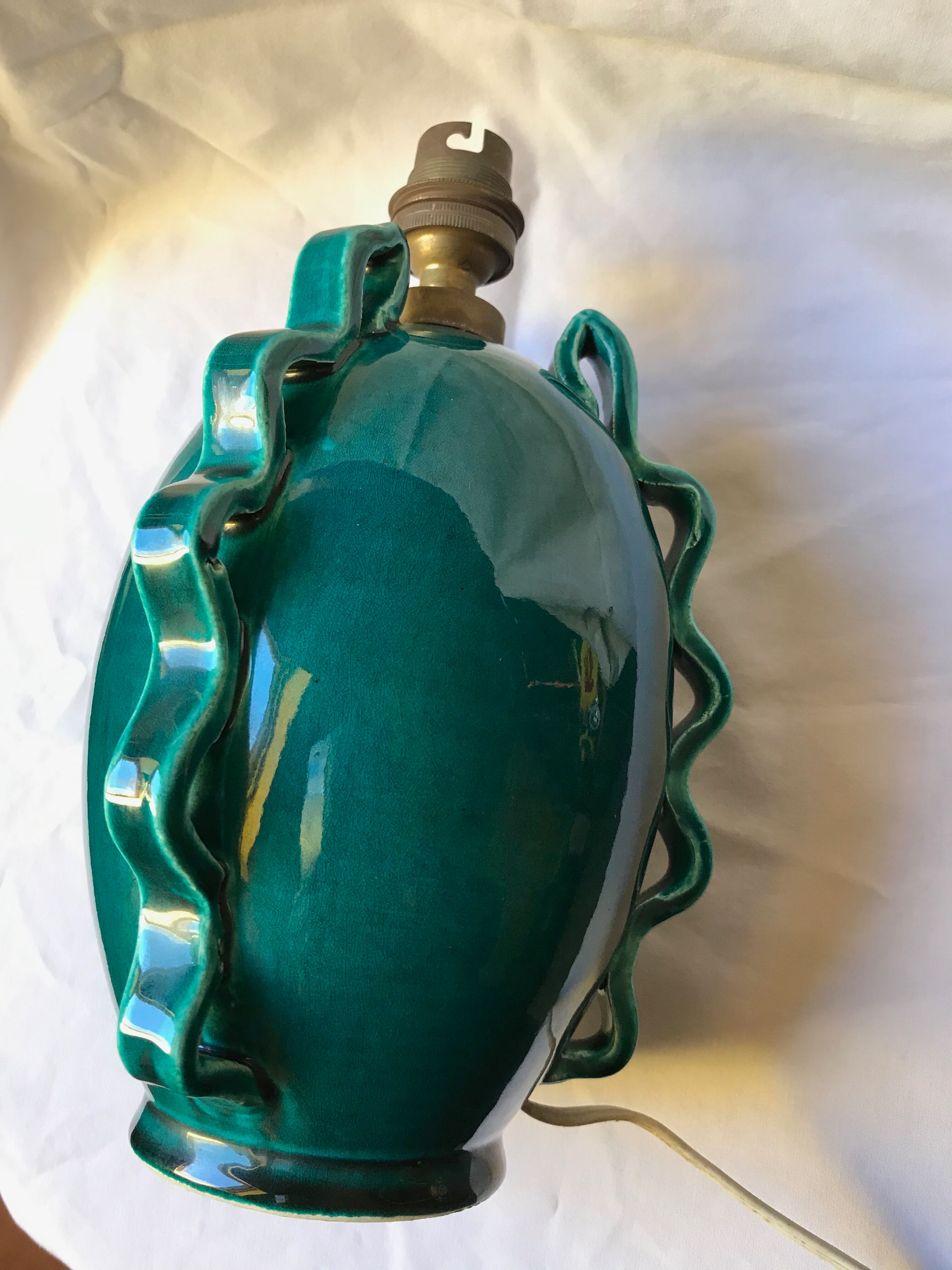 Old green ceramic lamp foot art deco