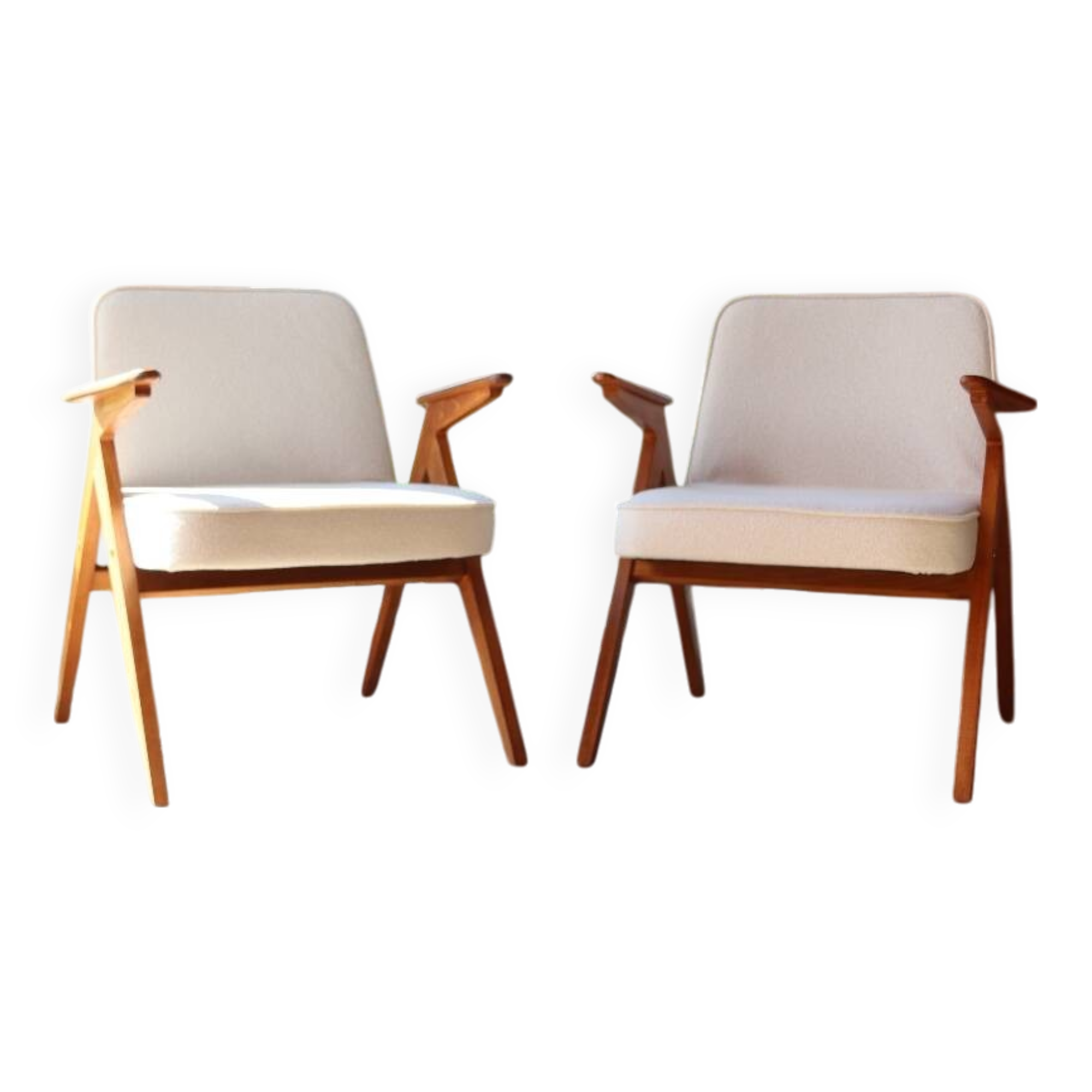 Pair of vintage white bouclé armchairs