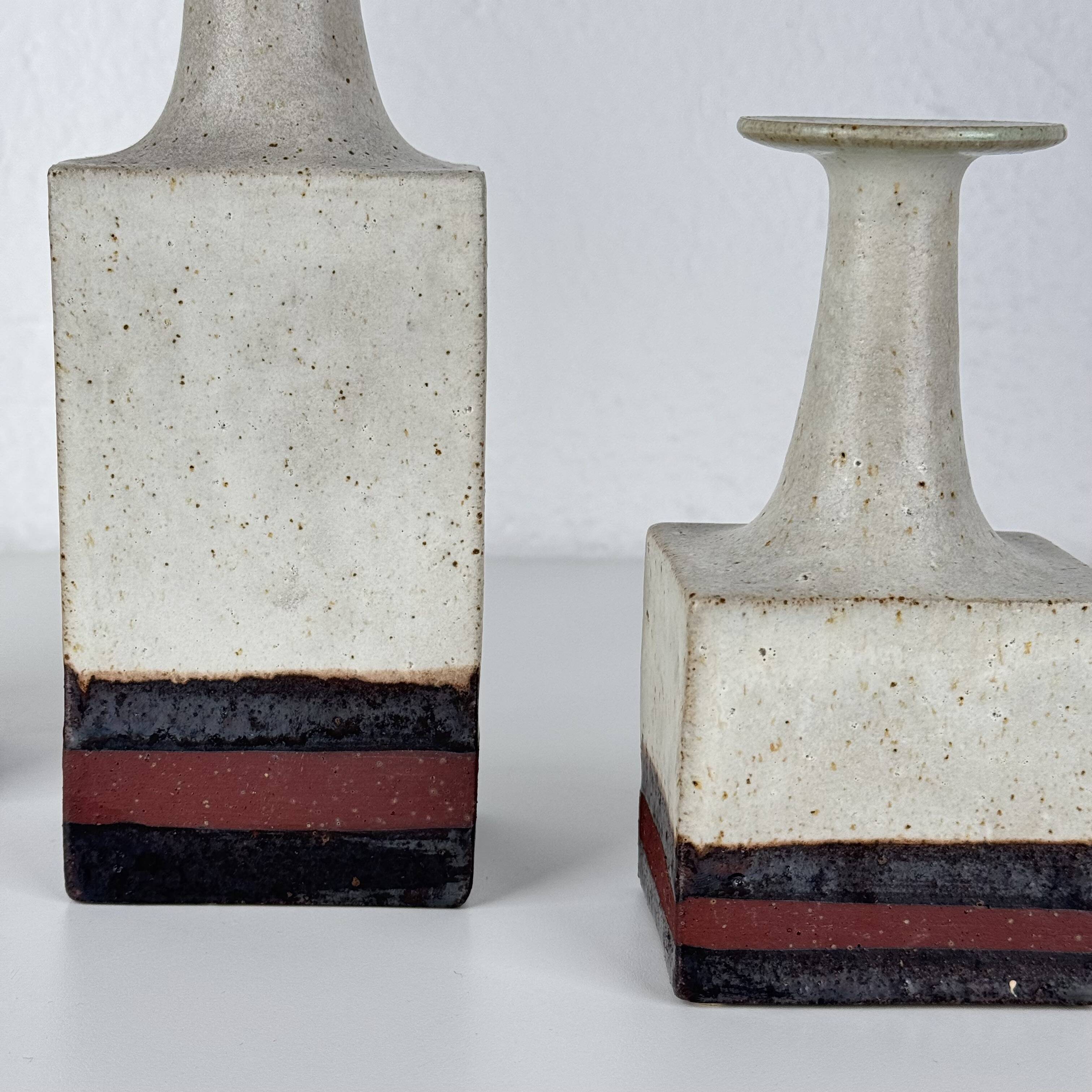 Rare Bruno Gambone Ceramic Monofiore Vase Trio, Italy – Mid-20th Century