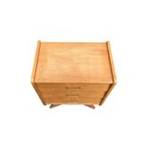 Vintage chest of drawers with compass feet, raw oak, 1960