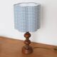 Table lamp, turned wooden base from the 1960s and sky blue gingham shade.