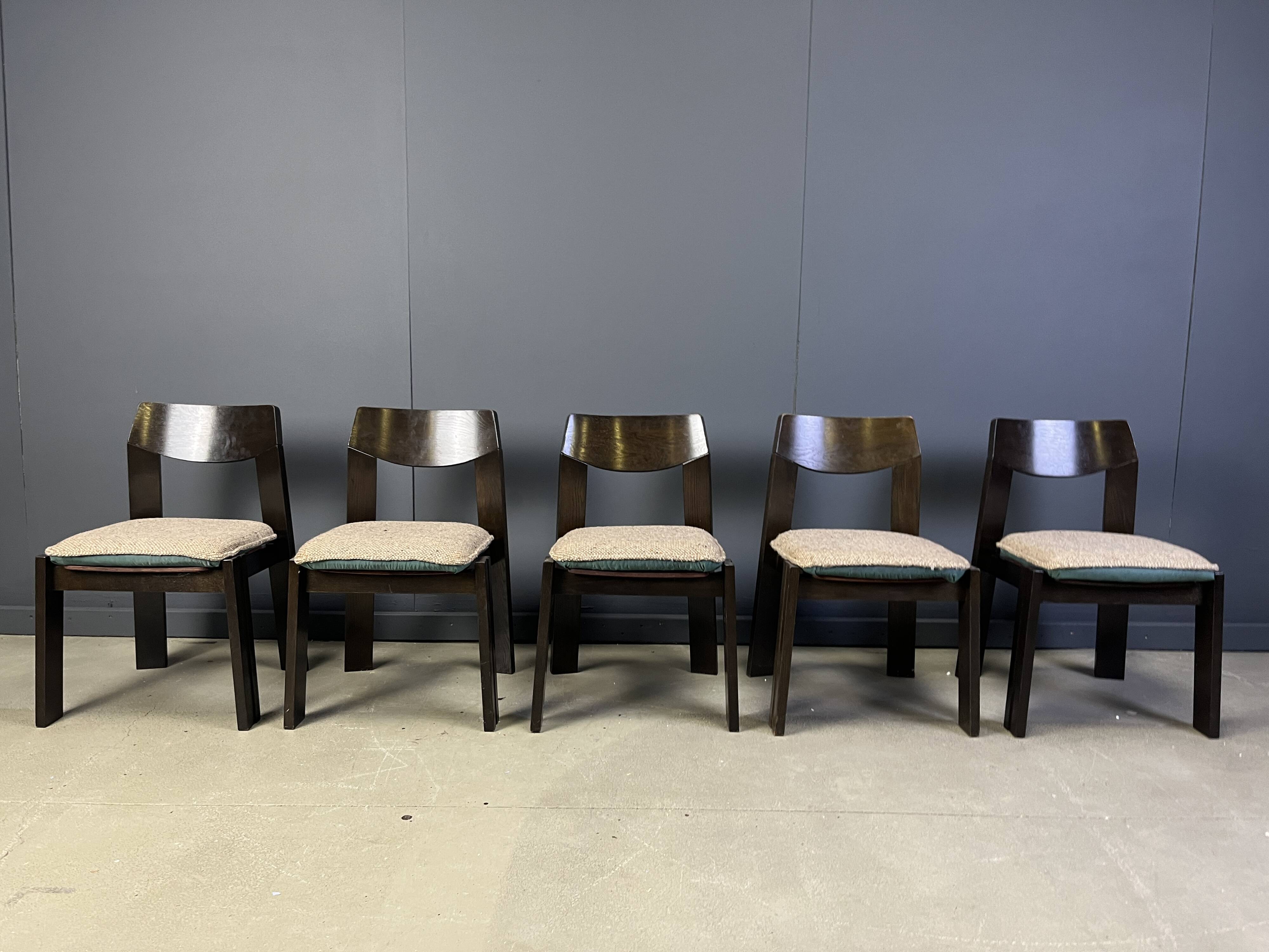 Vintage brutalist dining chairs, set of 5 - 1970s