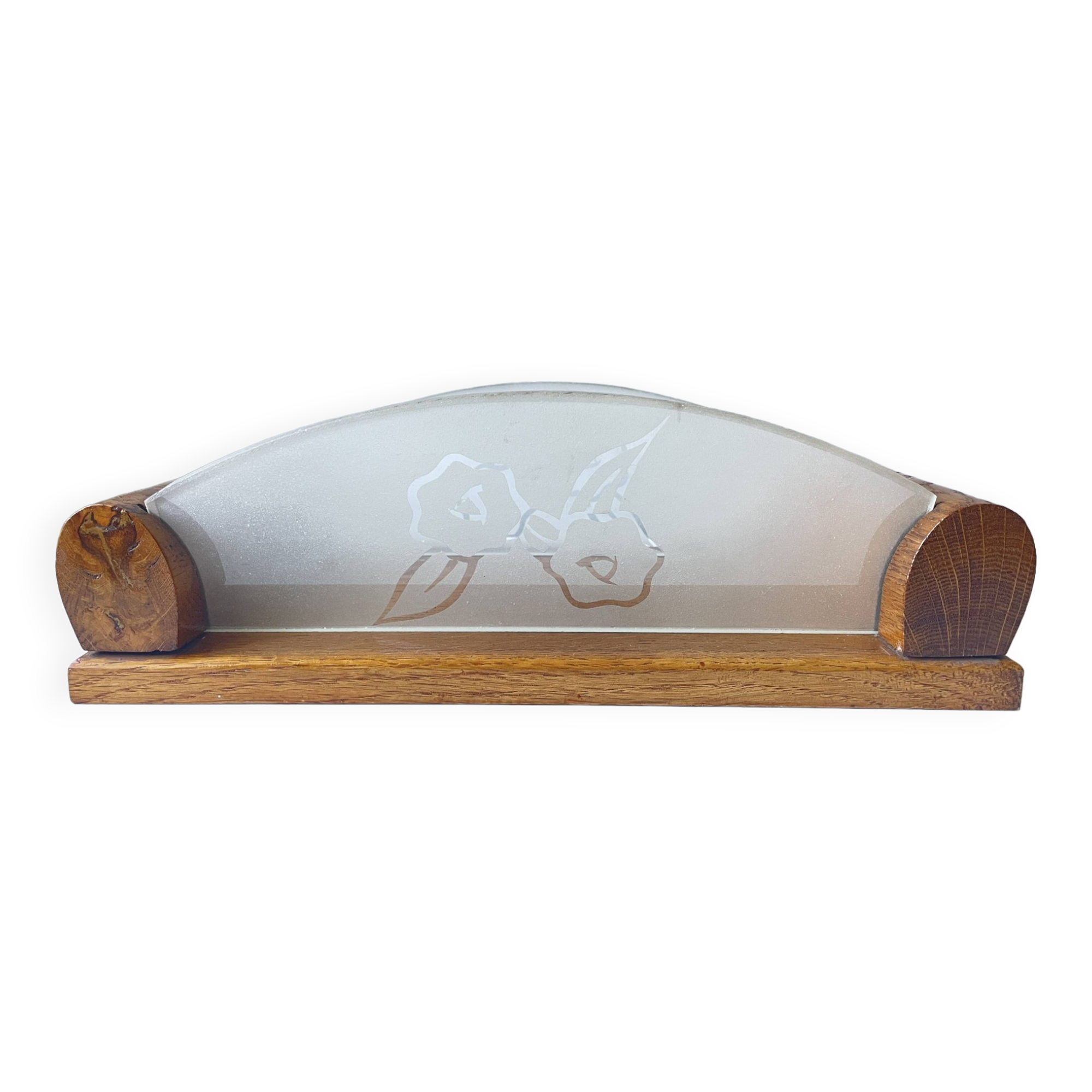 Plateau fleurs rétro 1950 bois et verre