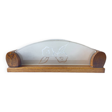 Plateau fleurs rétro 1950 bois et verre