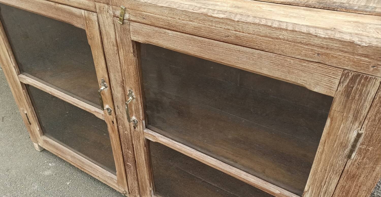 Glass sideboard in antique wood