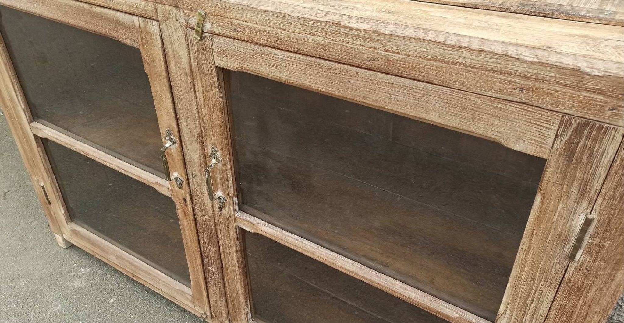 Glass sideboard in antique wood