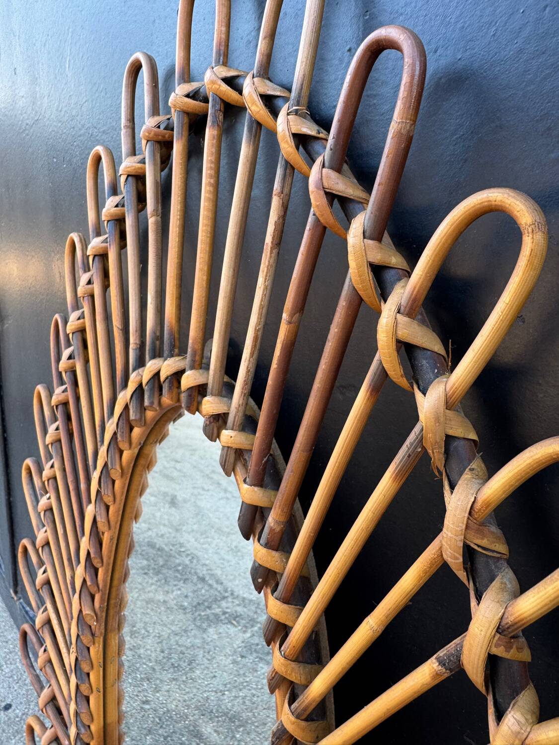 Almond rattan mirror from the 1960s