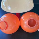 Paire Lampes Vintage Rétro Futuriste OVNI Verre Et Céramique 1970