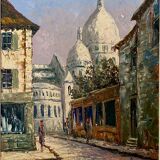 Old painting, view of Montmartre, signed Pierre Lemoine (1920-2006)
