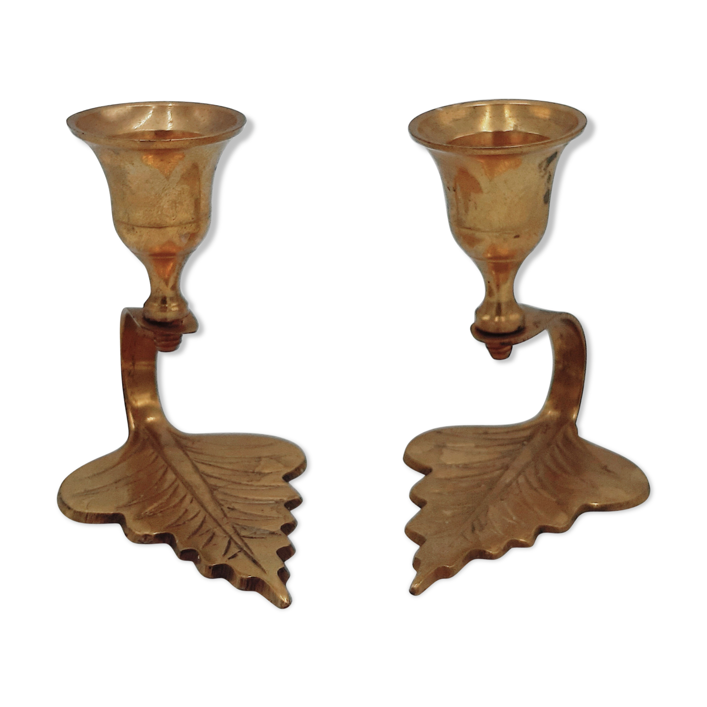 Pair of brass leaf candlesticks