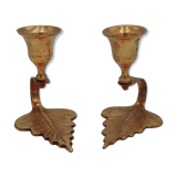 Pair of brass leaf candlesticks