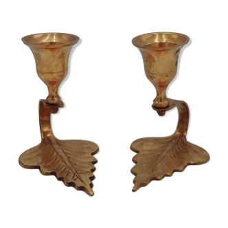 Pair of brass leaf candlesticks