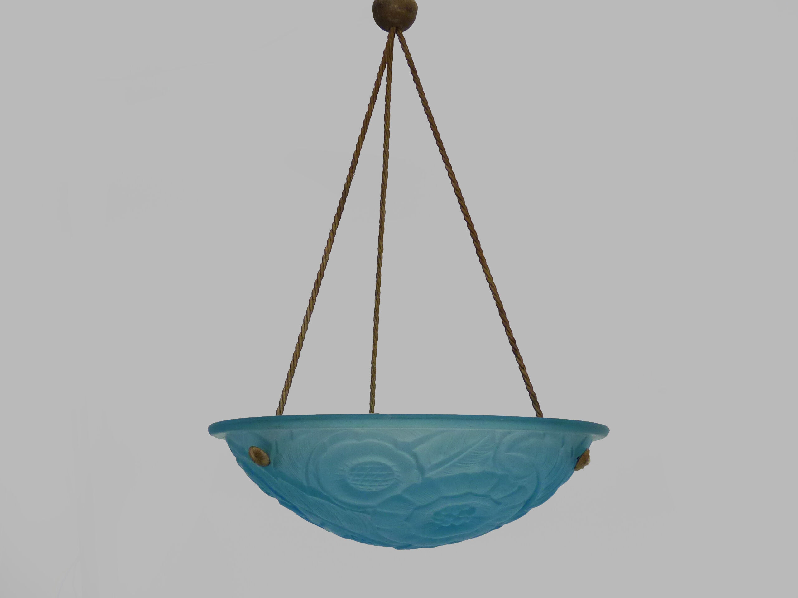 Suspension vasque art déco 1 feu, en pâte de verre bleu, années 30