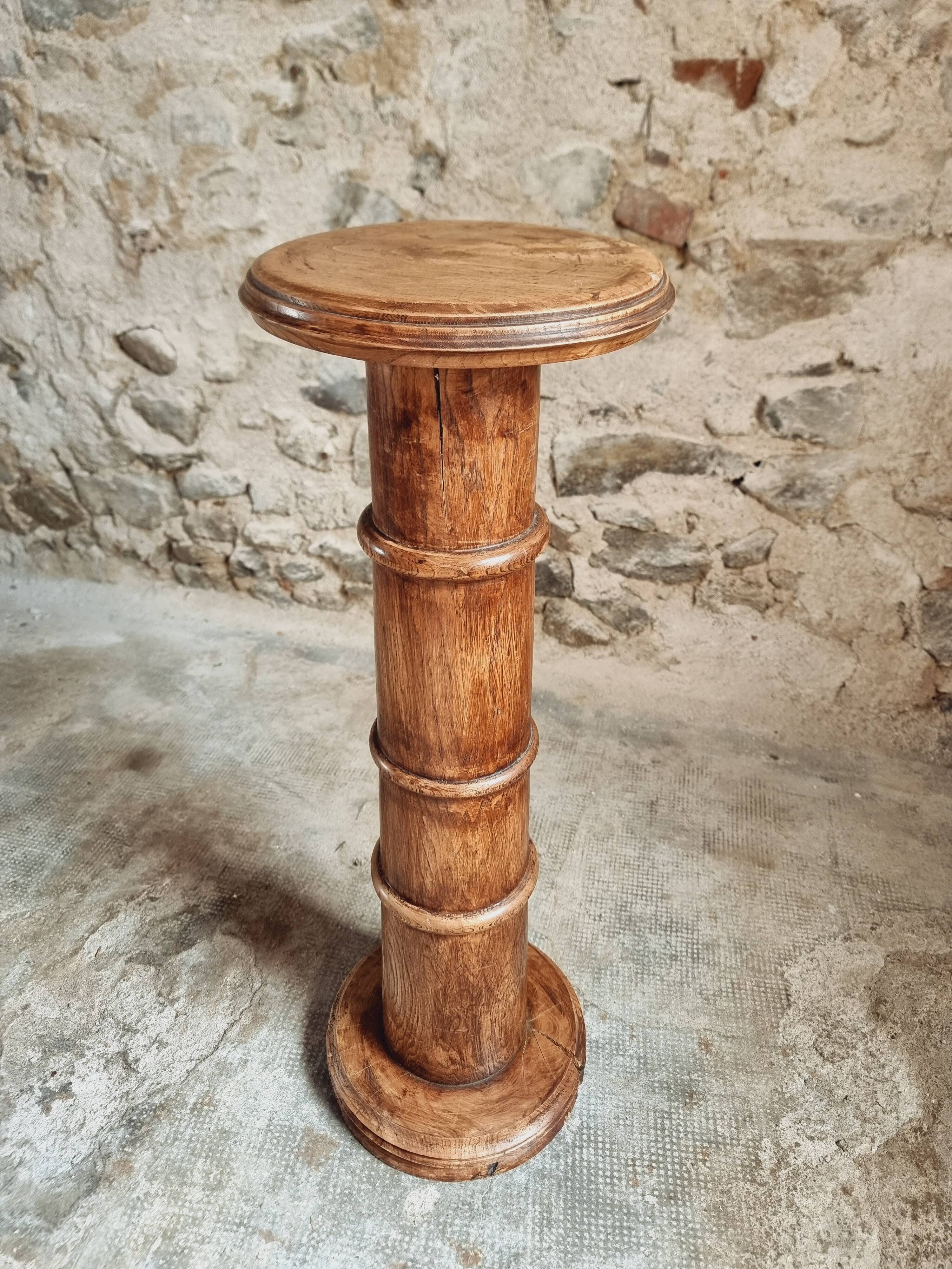 Antique elm side table – French column circa 1900 – Plant stand