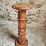 Sellette ancienne en orme – Colonne française vers 1900 – Socle pour plante