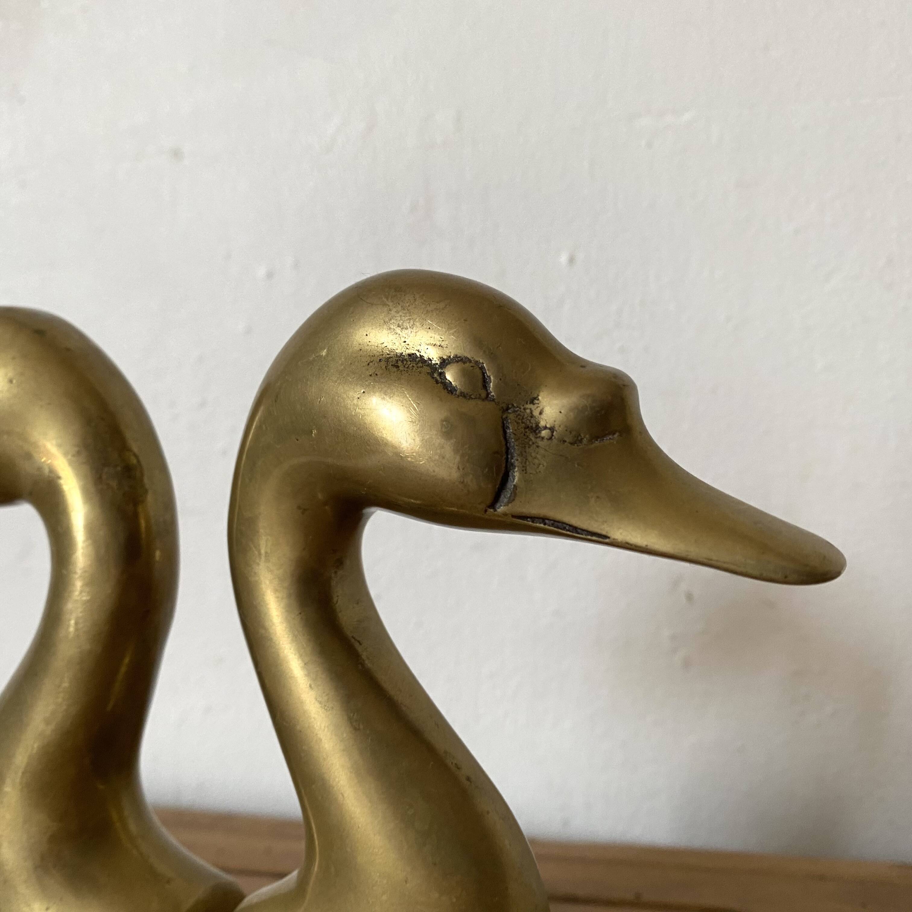 Pair of brass swan bookends