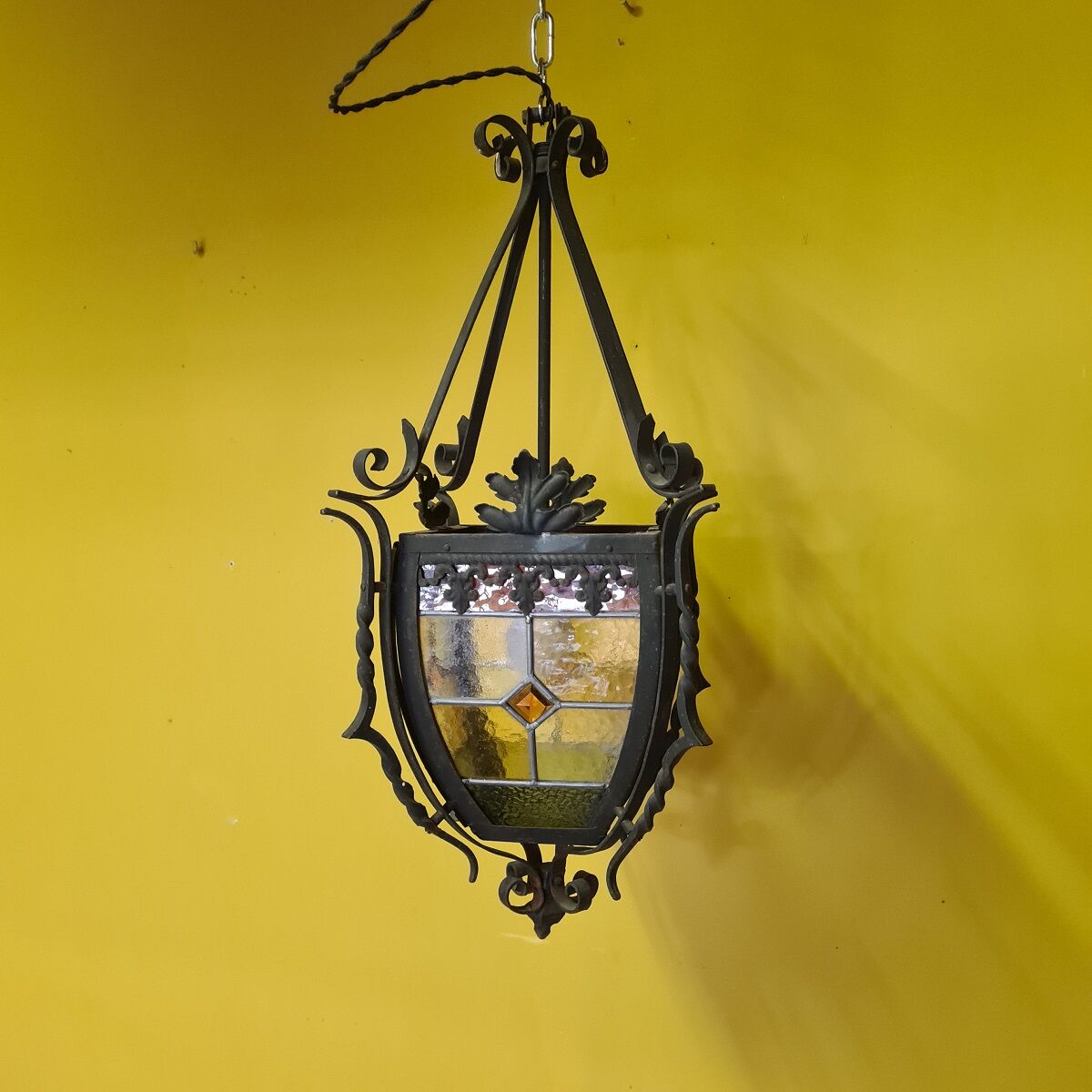 Antique french gothic style hanging lantern, from around 1900.