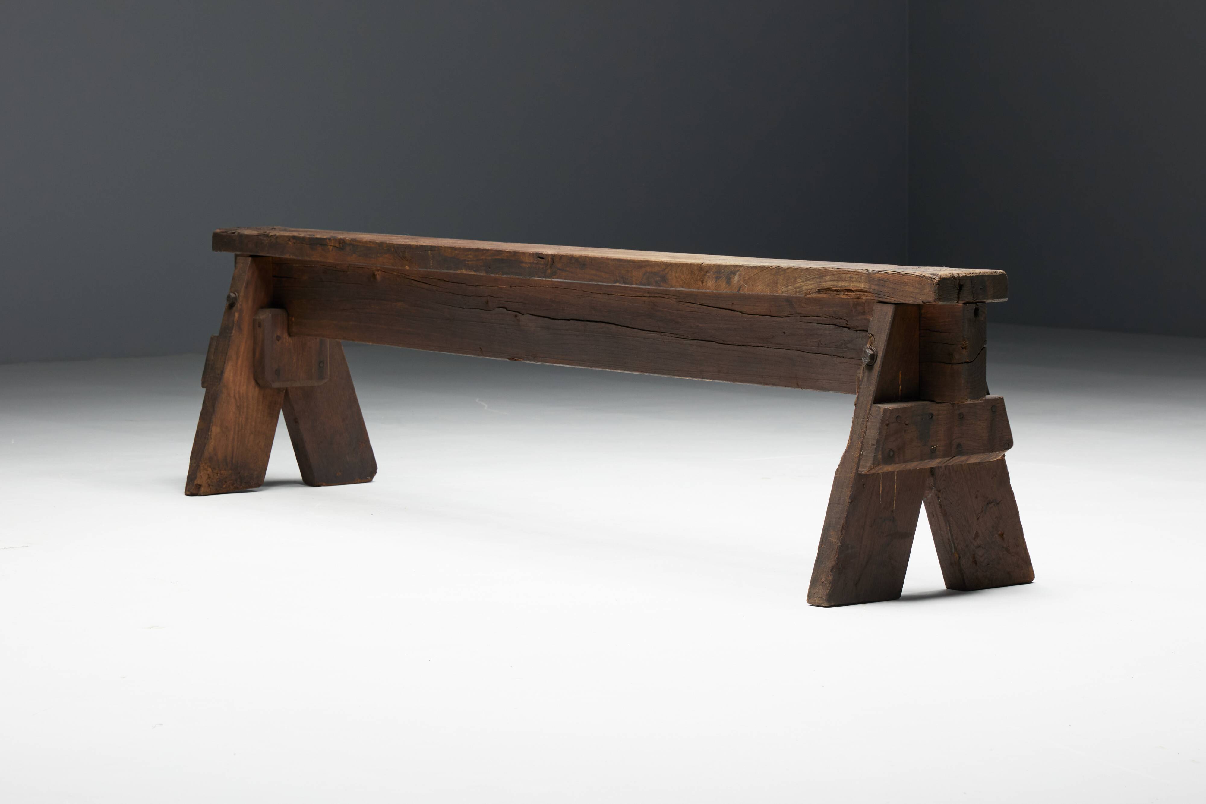 Brutalist Folk Art Benches, France, 19th Century
