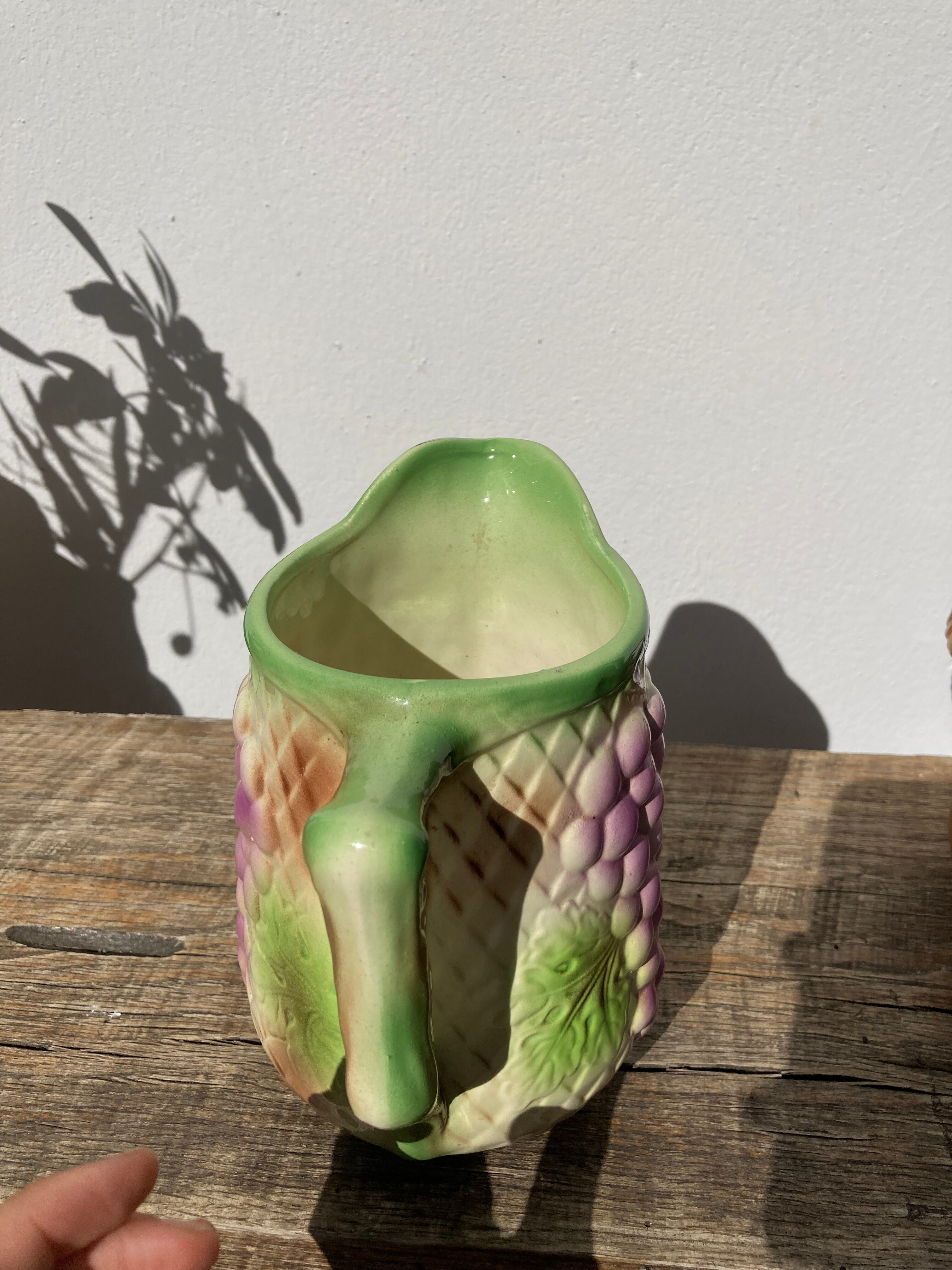 Pitcher in slip - earthenware Saint Clement numbered with fruit and grape basket decoration