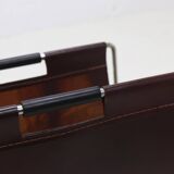 Brabantia Burgundy Saddle Leather & Chrome Magazine Rack 1970s