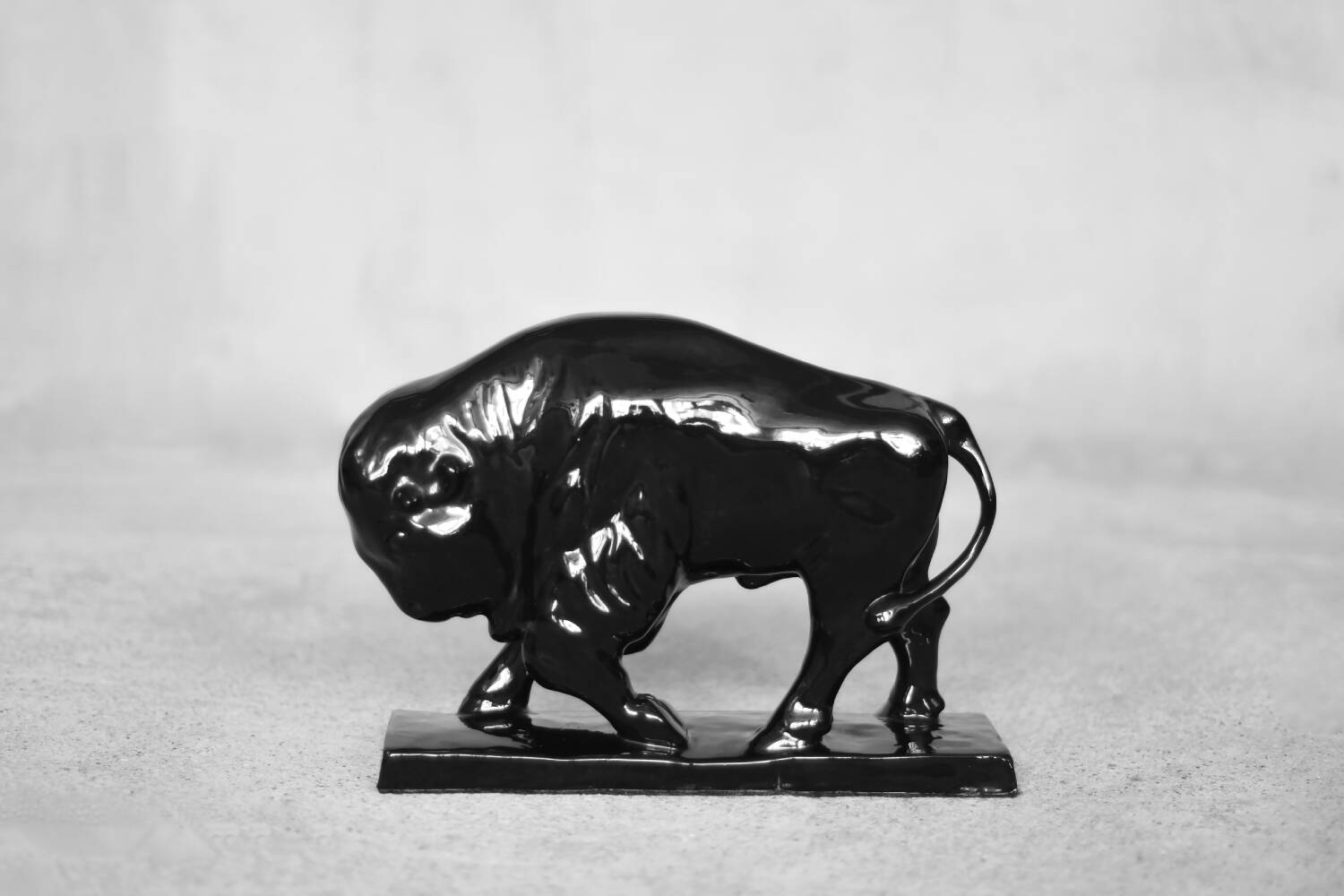 Large porcelain bison figurine, Vintage Mid-Century Nordic Modern Black