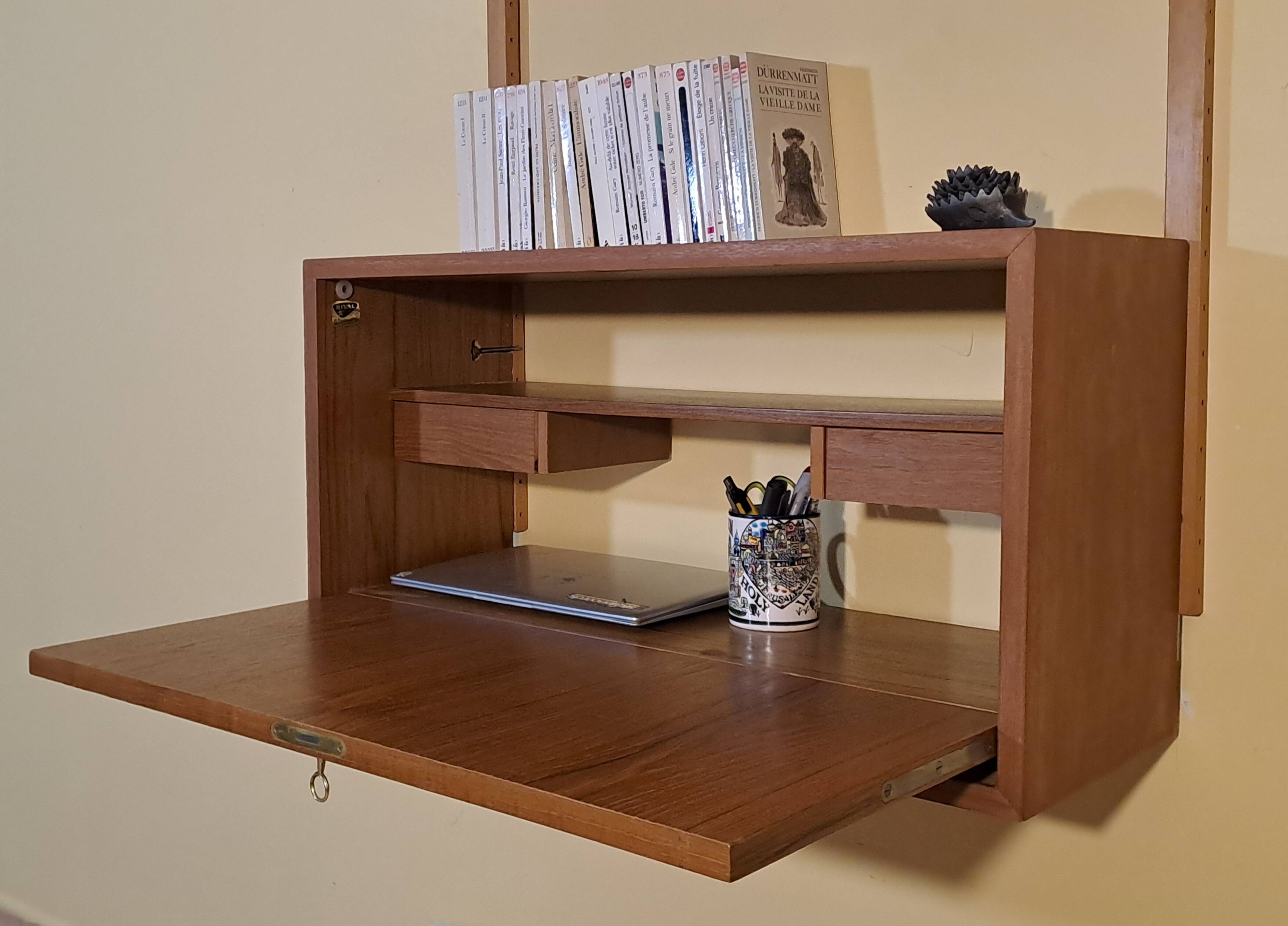 Teak wall secretary RIVAL, Vintage Scandinavian 1960s