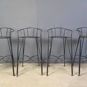Tabourets de bar vintage en fer forgé et rotin, ensemble de 4 - années 1970