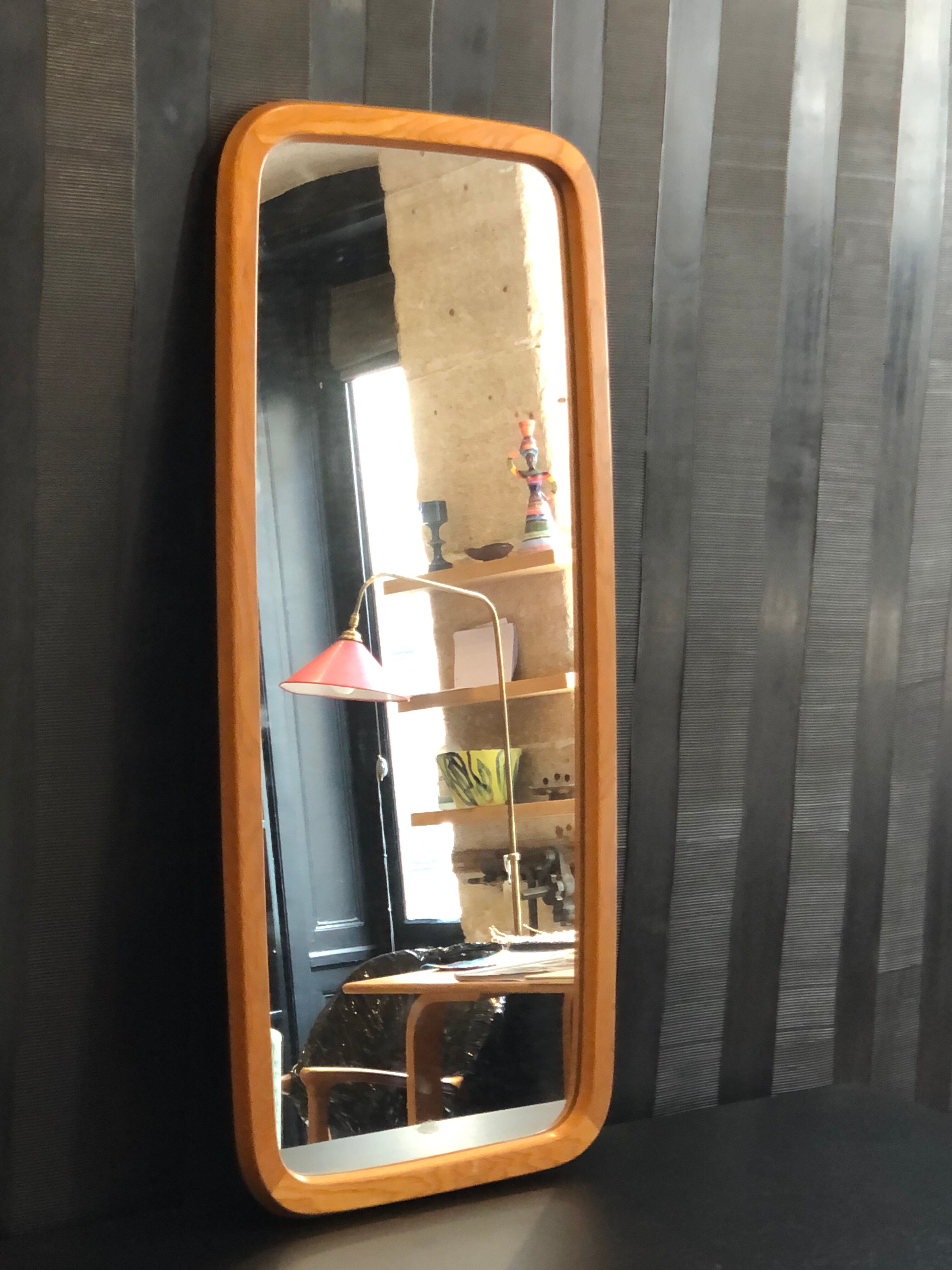 Vintage Scandinavian wooden wall mirror Froseke Edition