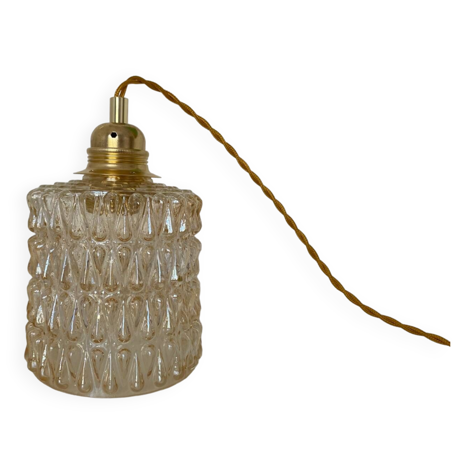 Walking lamp (or pendant light) with vintage amber glass globe