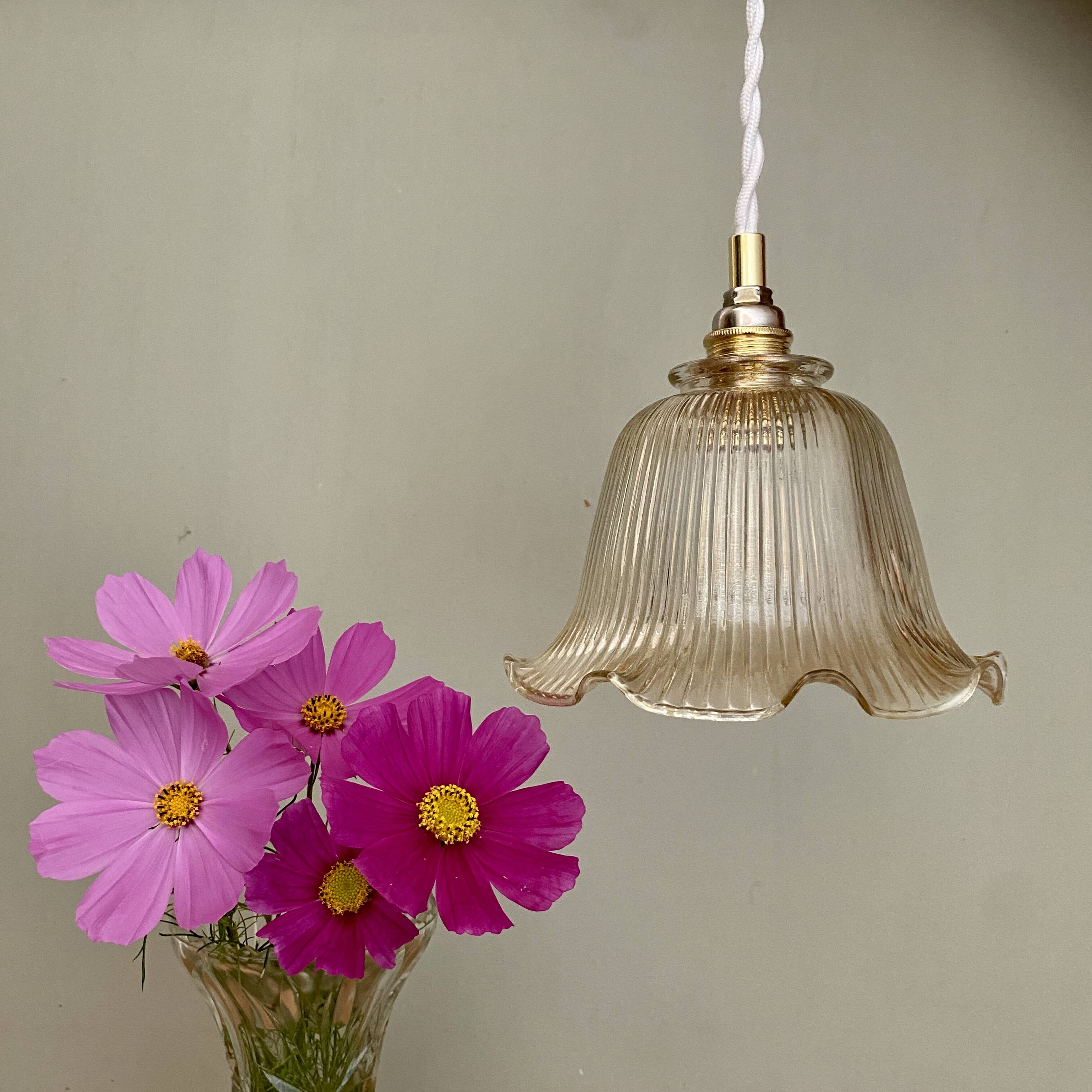 Vintage tulip pendant light in amber glass