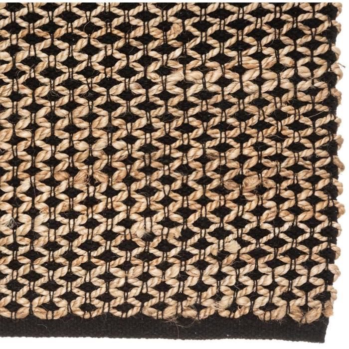 Carpet jute cotton black beige 90x150 cm