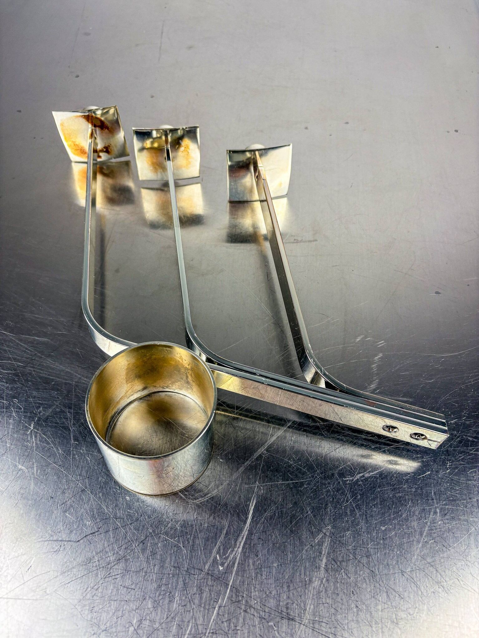 Art Deco 3-flame candelabra in stainless steel, France