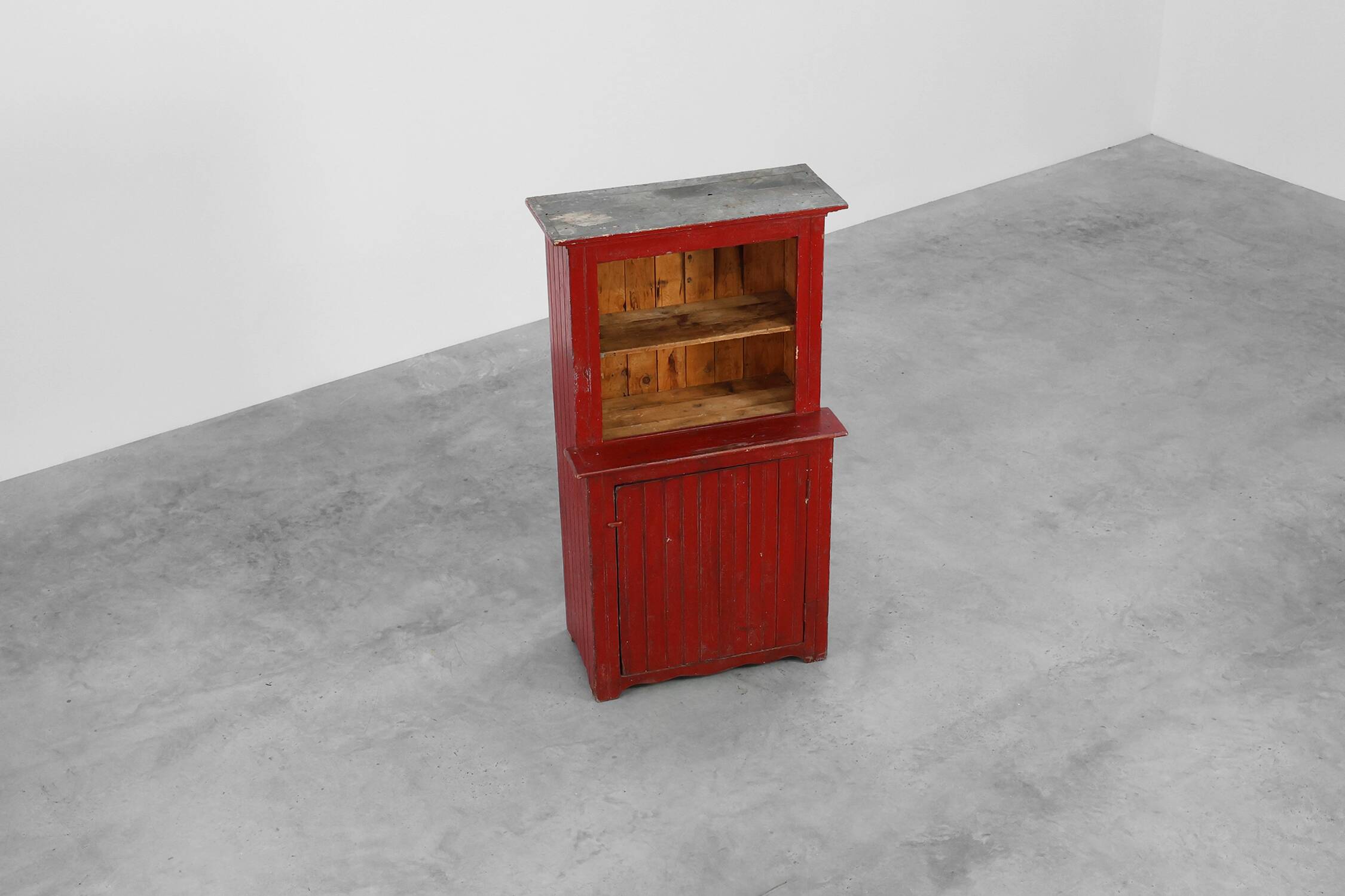 French 19th Century Red‑Painted Stepback Cupboard in Pine