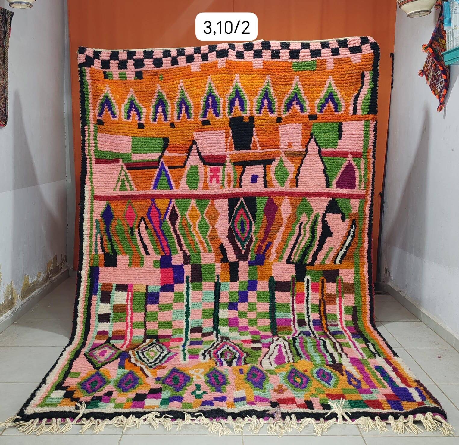 Berber Boujaad rug from Morocco in wool – 310 × 200 cm – geometric patterns