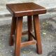 Vintage square farmhouse stool in solid wood from the 1960s.