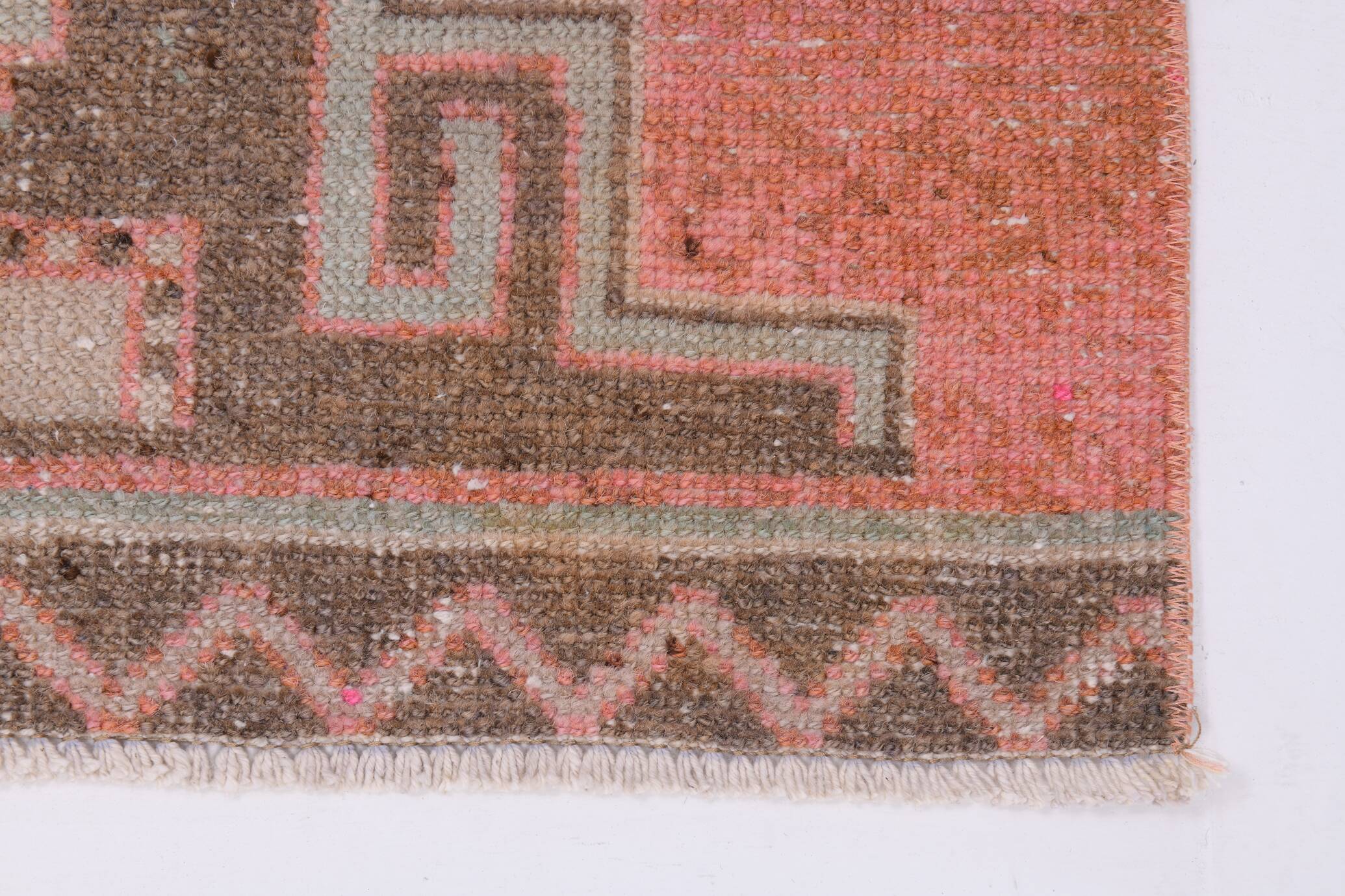 3x10 Salmon & Brown Ikat Pattern Vintage Runner Rug, 82x312Cm