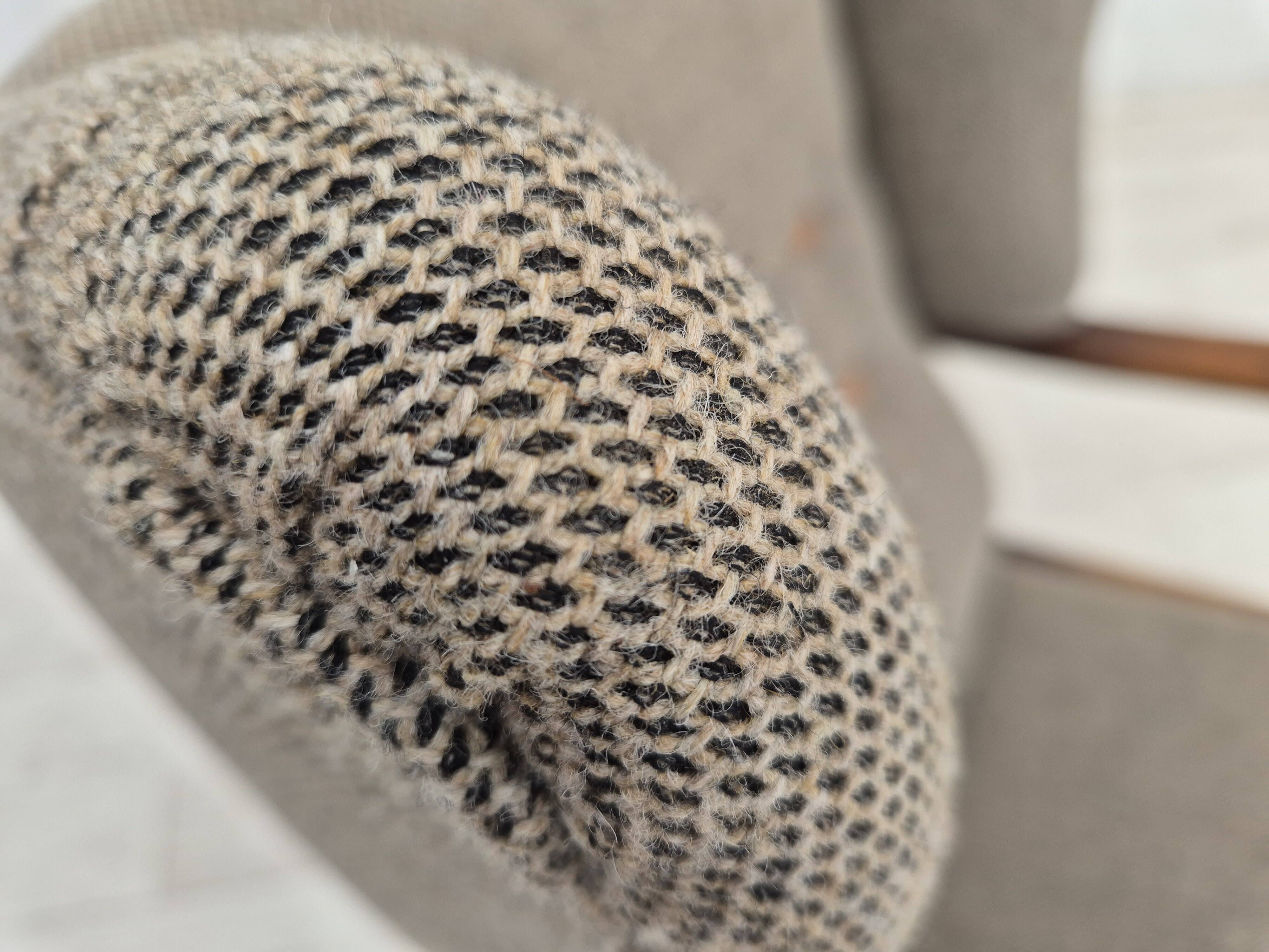 1960s, Scandinavian design, reupholstered high-back armchair, furniture wool, oak wood.