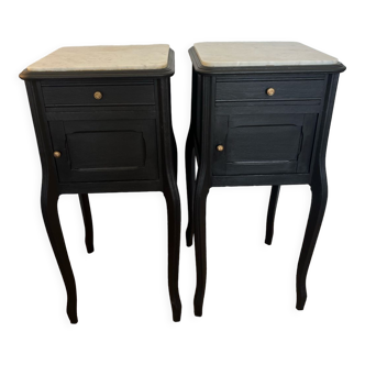 Pair of marble and wood bedside curved feet
