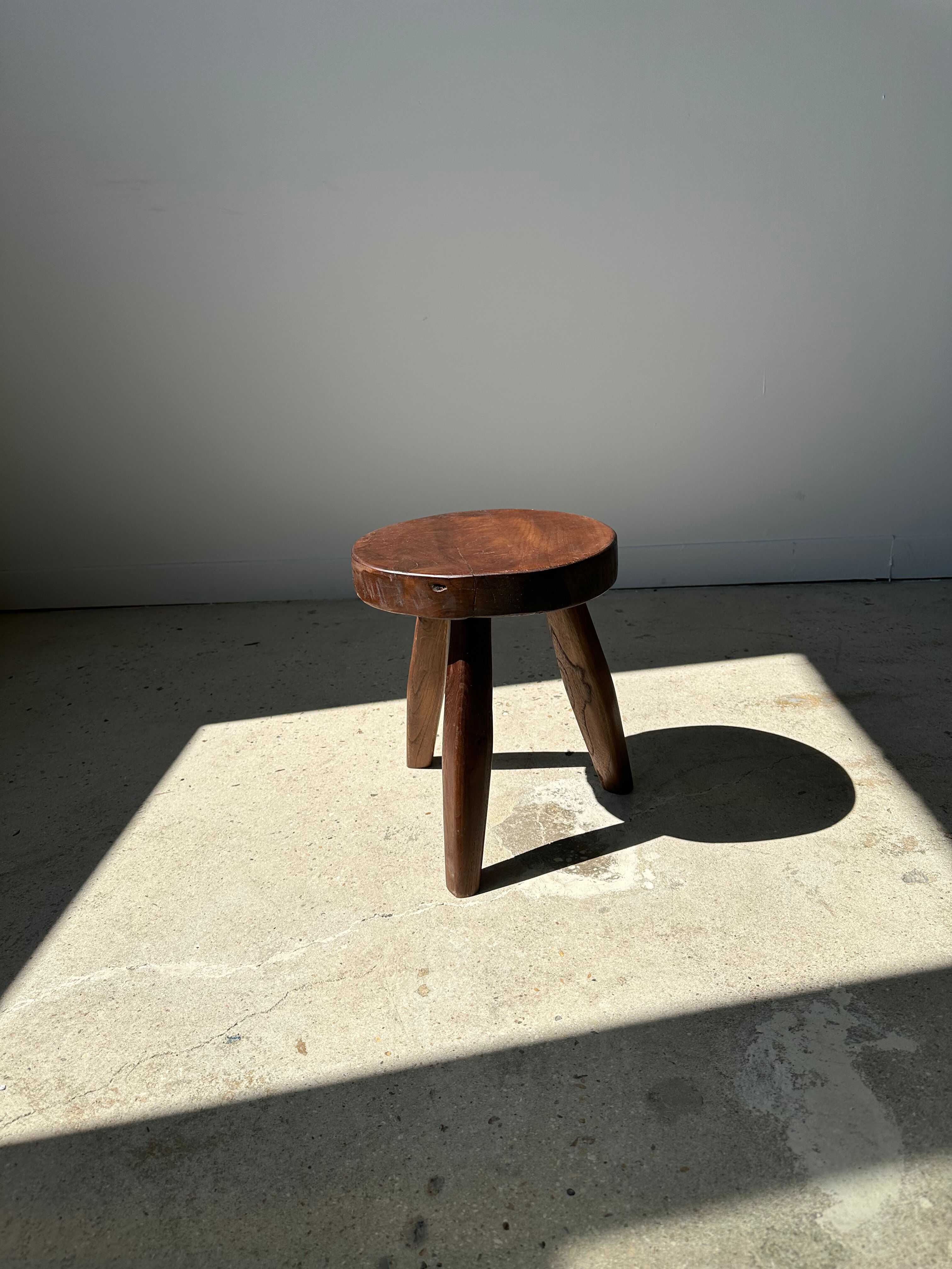 Brown solid wood stool flat circular seat