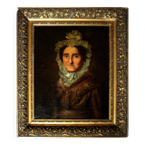 Antique Oil Painting of Portrait of a Lady in Bonnet
