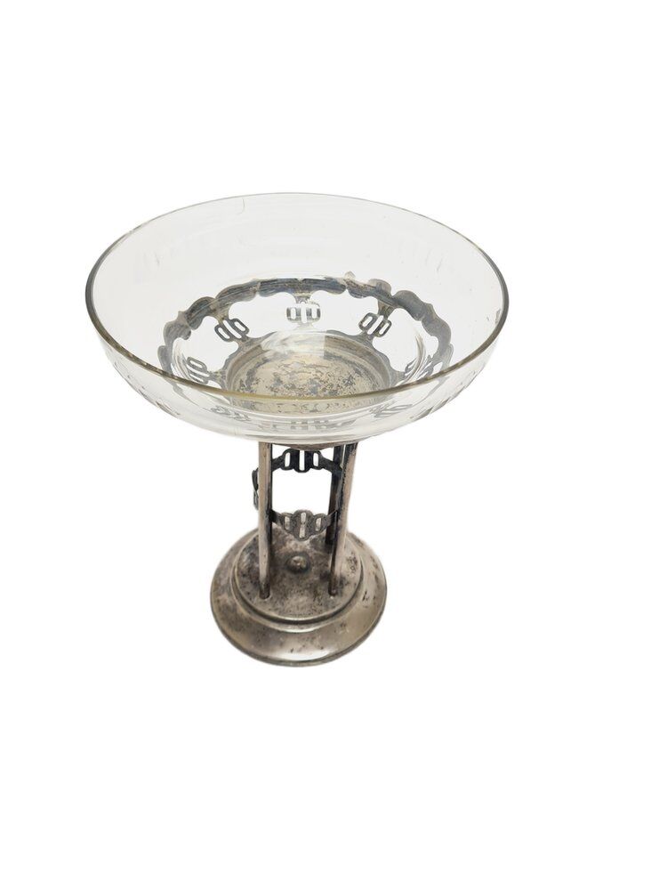 Art Deco Polish silver crystal bowl on stand, 1930s