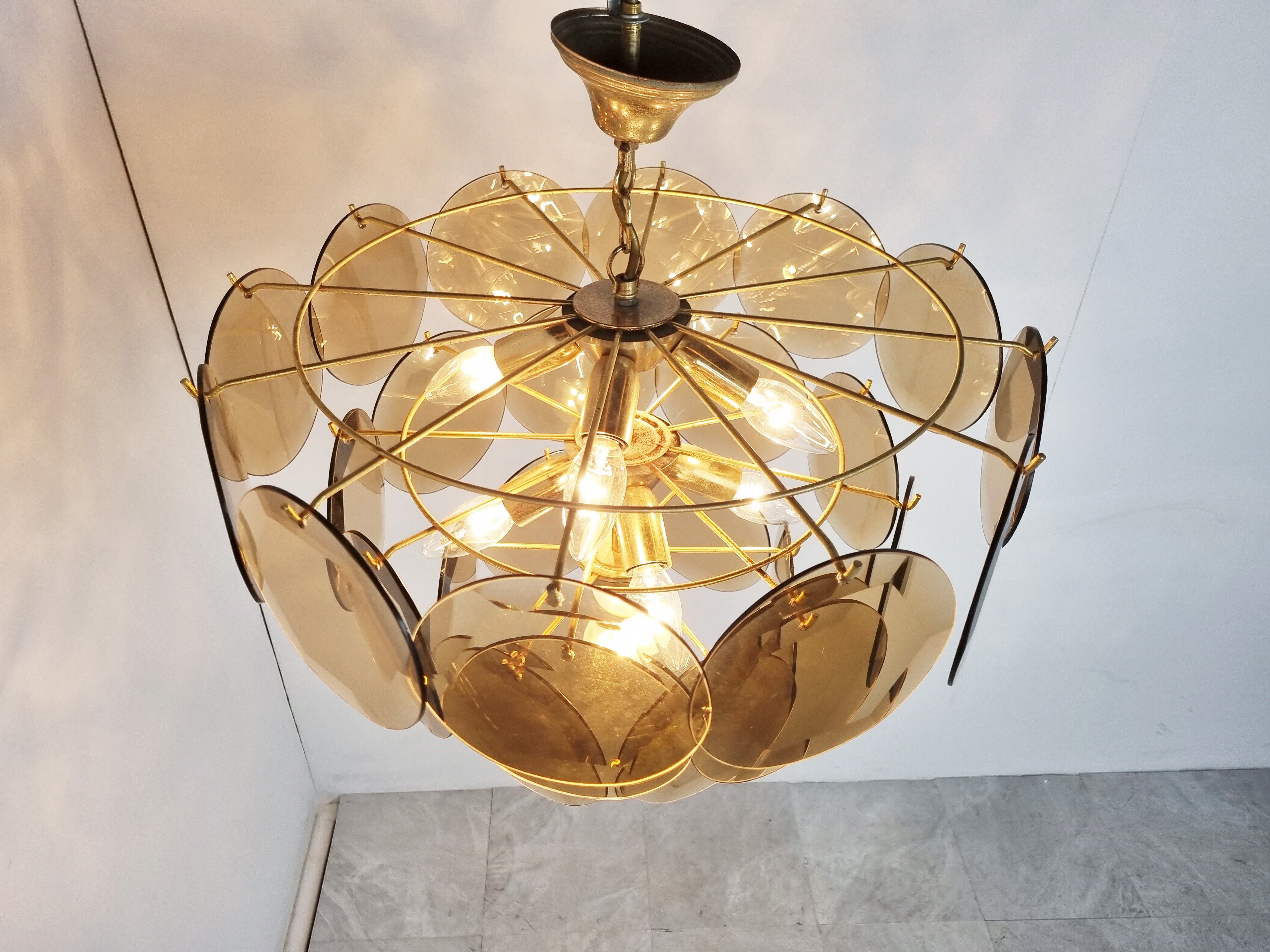 Mid century glass disk chandelier, 1970s
